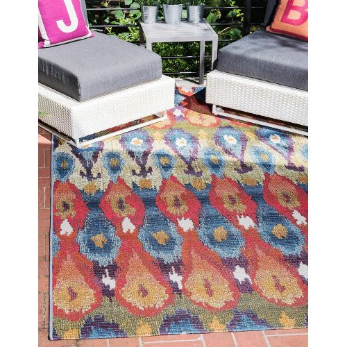  Unique Loom Outdoor Collection Watercolor Abstract Transitional Indoor and Outdoor Multi Square Rug (6 x 6)