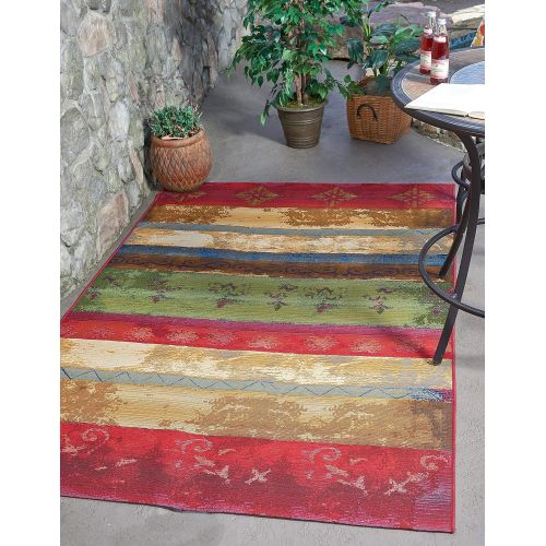  Unique Loom Outdoor Collection Watercolor Abstract Transitional Indoor and Outdoor Multi Square Rug (6 x 6)