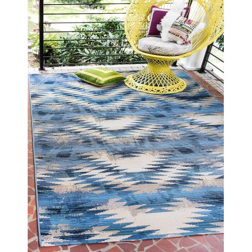  Unique Loom Outdoor Collection Watercolor Abstract Transitional Indoor and Outdoor Multi Square Rug (6 x 6)