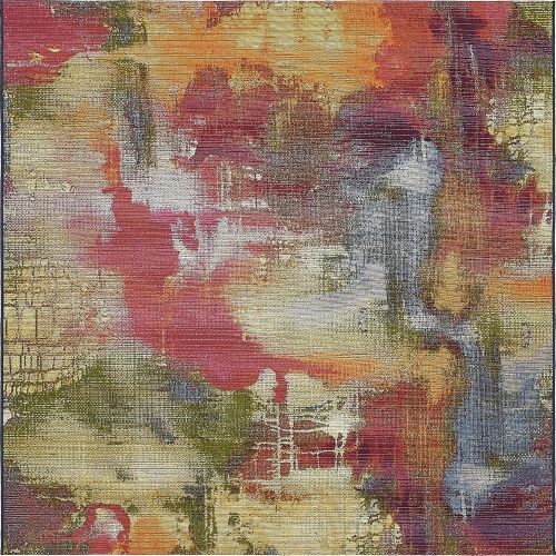  Unique Loom Outdoor Collection Watercolor Abstract Transitional Indoor and Outdoor Multi Square Rug (6 x 6)