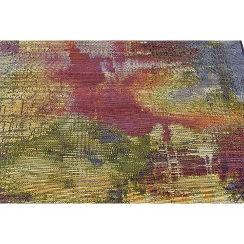  Unique Loom Outdoor Collection Watercolor Abstract Transitional Indoor and Outdoor Multi Square Rug (6 x 6)