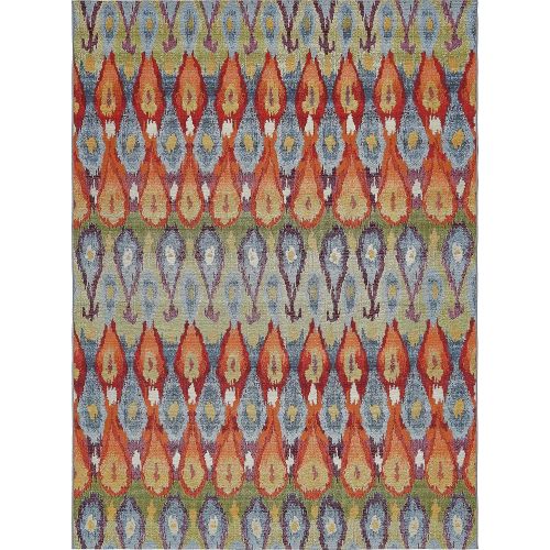  Unique Loom Outdoor Collection Watercolor Abstract Transitional Indoor and Outdoor Multi Square Rug (6 x 6)