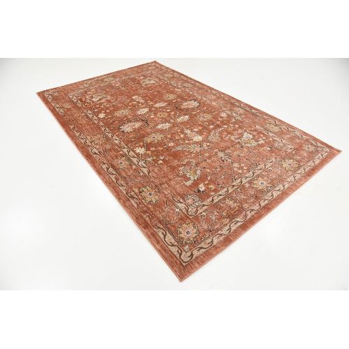  Unique Loom Oslo Collection Distressed Botanical Tradtional Brick Red Area Rug (5 x 8)