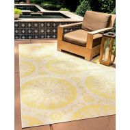 Unique Loom Outdoor Collection Floral Abstract Indoor and Outdoor Transitional Yellow Area Rug (5 x 8)