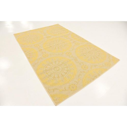  Unique Loom Outdoor Collection Floral Abstract Indoor and Outdoor Transitional Yellow Area Rug (5 x 8)