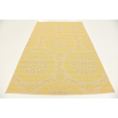  Unique Loom Outdoor Collection Floral Abstract Indoor and Outdoor Transitional Yellow Area Rug (5 x 8)