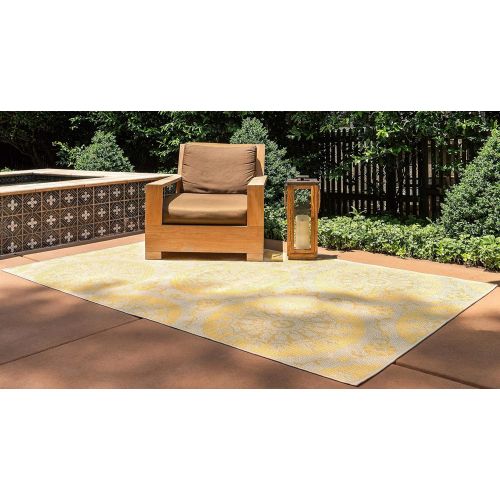  Unique Loom Outdoor Collection Floral Abstract Indoor and Outdoor Transitional Yellow Area Rug (5 x 8)