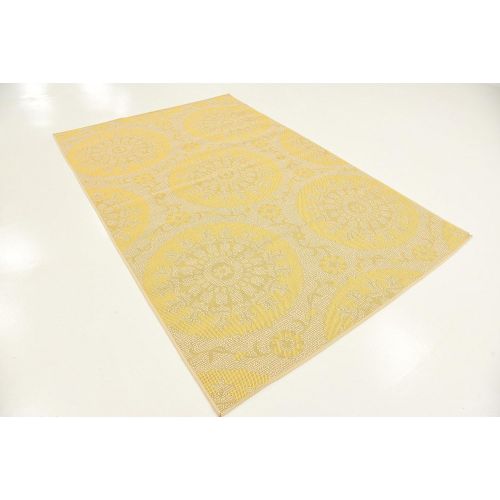  Unique Loom Outdoor Collection Floral Abstract Indoor and Outdoor Transitional Yellow Area Rug (5 x 8)