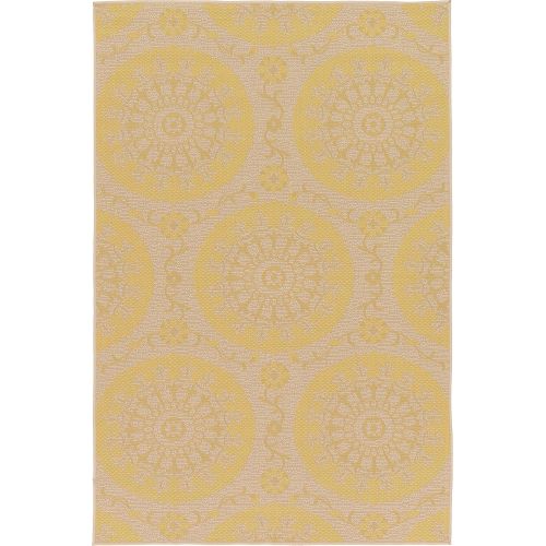  Unique Loom Outdoor Collection Floral Abstract Indoor and Outdoor Transitional Yellow Area Rug (5 x 8)