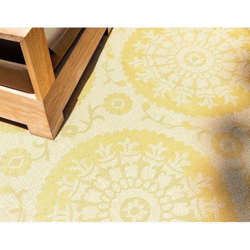  Unique Loom Outdoor Collection Floral Abstract Indoor and Outdoor Transitional Yellow Area Rug (5 x 8)