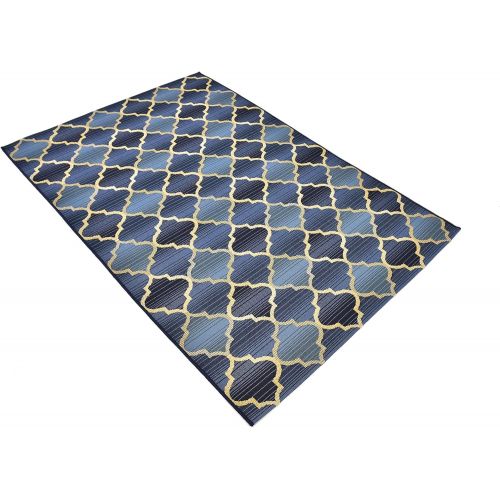  Unique Loom Outdoor Collection Moroccan Lattice Transitional Indoor and Outdoor Blue Area Rug (4 x 6)