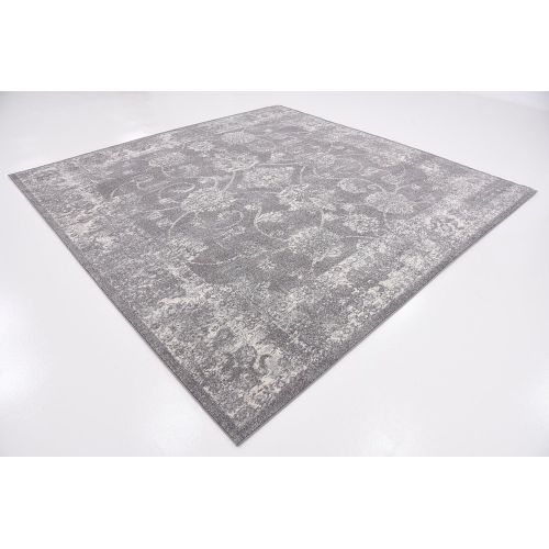  Unique Loom Tradition Collection Botanical Classic Dark Gray Square Rug (8 x 8)