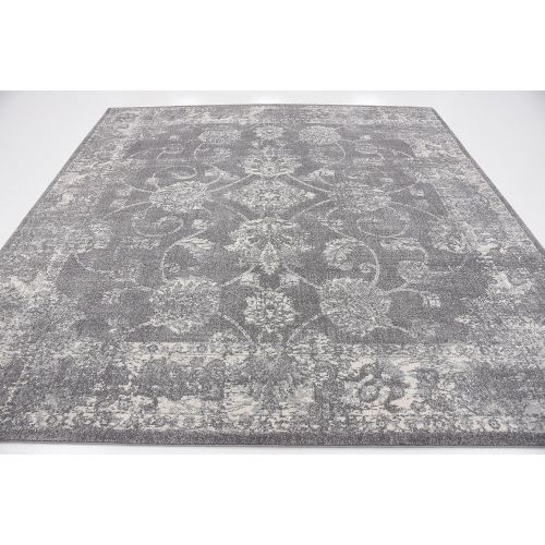  Unique Loom Tradition Collection Botanical Classic Dark Gray Square Rug (8 x 8)