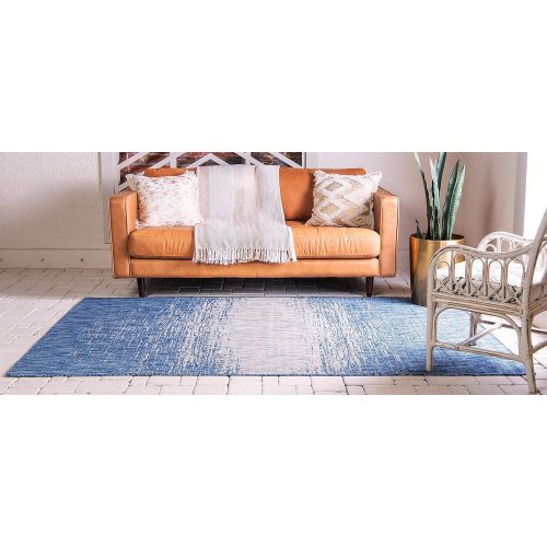  Unique Loom Outdoor Collection Abstract Transitional Indoor and Outdoor Blue Round Rug (8 x 8)