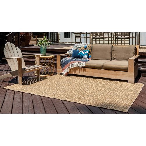  Unique Loom Outdoor Collection Abstract Transitional Indoor and Outdoor Blue Round Rug (8 x 8)