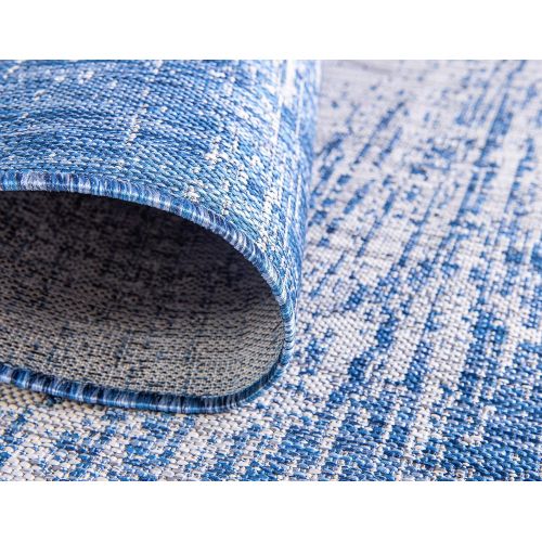  Unique Loom Outdoor Collection Abstract Transitional Indoor and Outdoor Blue Round Rug (8 x 8)