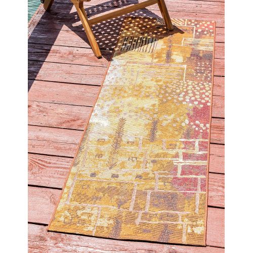  Unique Loom Outdoor Collection Abstract Transitional Indoor and Outdoor Blue Round Rug (8 x 8)