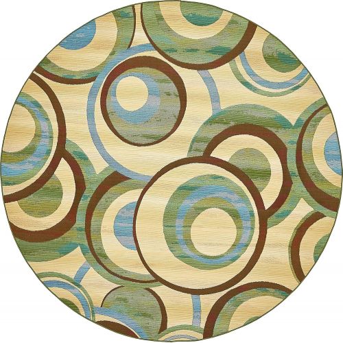  Unique Loom Outdoor Collection Abstract Transitional Indoor and Outdoor Blue Round Rug (8 x 8)