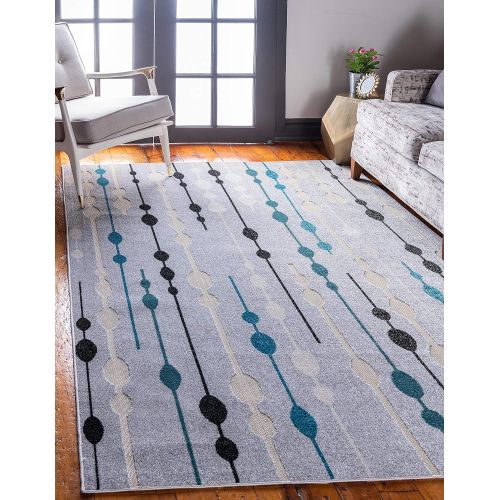  Unique Loom Outdoor Collection Abstract Transitional Indoor and Outdoor Blue Round Rug (8 x 8)