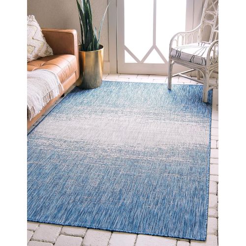  Unique Loom Outdoor Collection Abstract Transitional Indoor and Outdoor Blue Round Rug (8 x 8)