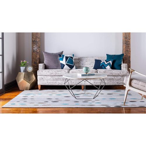  Unique Loom Outdoor Collection Abstract Circles Transitional Indoor and Outdoor Light Blue Round Rug (8 x 8)