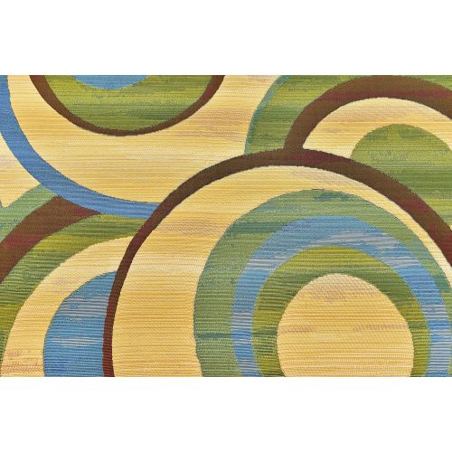  Unique Loom Outdoor Collection Abstract Circles Transitional Indoor and Outdoor Light Blue Round Rug (8 x 8)