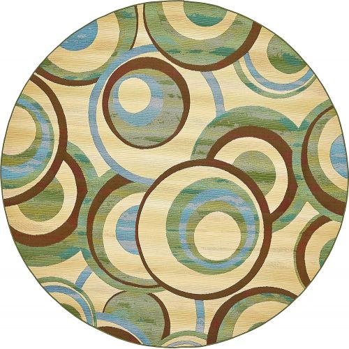  Unique Loom Outdoor Collection Abstract Circles Transitional Indoor and Outdoor Light Blue Round Rug (8 x 8)