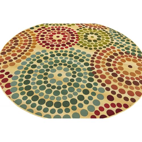  Unique Loom Outdoor Collection Abstract Circles Transitional Indoor and Outdoor Light Blue Round Rug (8 x 8)