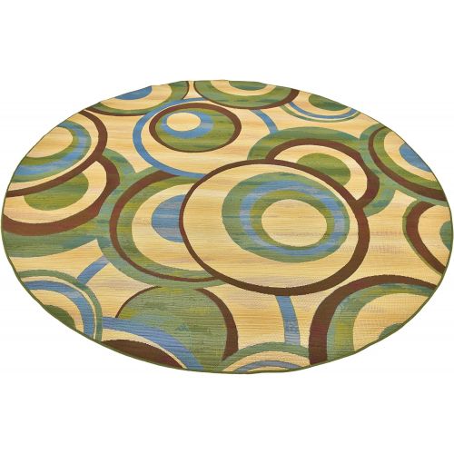  Unique Loom Outdoor Collection Abstract Circles Transitional Indoor and Outdoor Light Blue Round Rug (8 x 8)