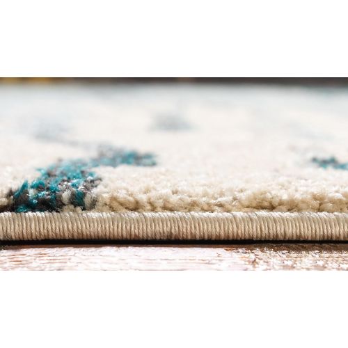  Unique Loom Estrella Collection Modern Abstract Light Blue Round Rug (8 x 8)