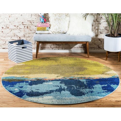  Unique Loom Estrella Collection Modern Abstract Light Blue Round Rug (8 x 8)