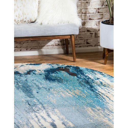  Unique Loom Estrella Collection Modern Abstract Light Blue Round Rug (8 x 8)