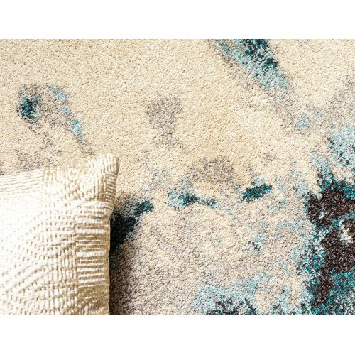  Unique Loom Estrella Collection Modern Abstract Light Blue Round Rug (8 x 8)