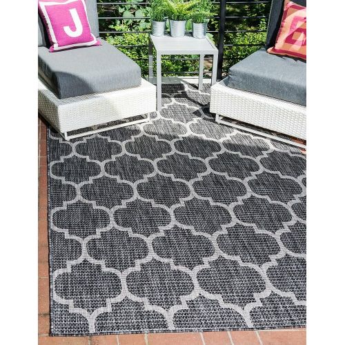  Unique Loom Outdoor Collection Casual Moroccan Lattice Geometric Black Area Rug (5 x 8)