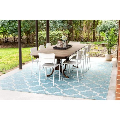  Unique Loom Outdoor Collection Casual Moroccan Lattice Geometric Black Area Rug (5 x 8)