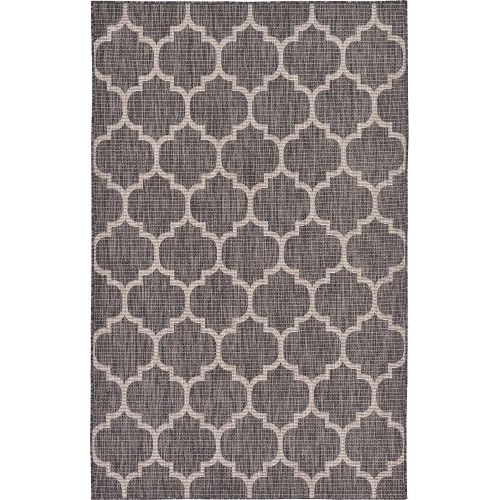  Unique Loom Outdoor Collection Casual Moroccan Lattice Geometric Black Area Rug (5 x 8)