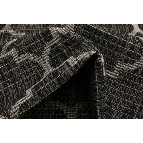  Unique Loom Outdoor Collection Casual Moroccan Lattice Geometric Black Area Rug (5 x 8)