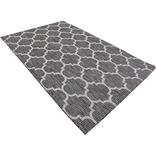  Unique Loom Outdoor Collection Casual Moroccan Lattice Geometric Black Area Rug (5 x 8)