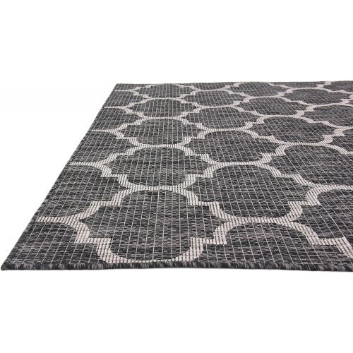  Unique Loom Outdoor Collection Casual Moroccan Lattice Geometric Black Area Rug (5 x 8)