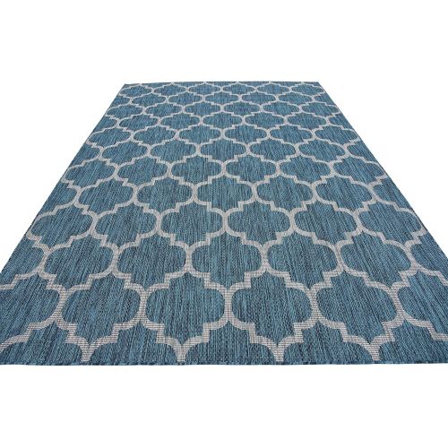  Unique Loom Outdoor Collection Casual Moroccan Lattice Geometric Black Area Rug (5 x 8)