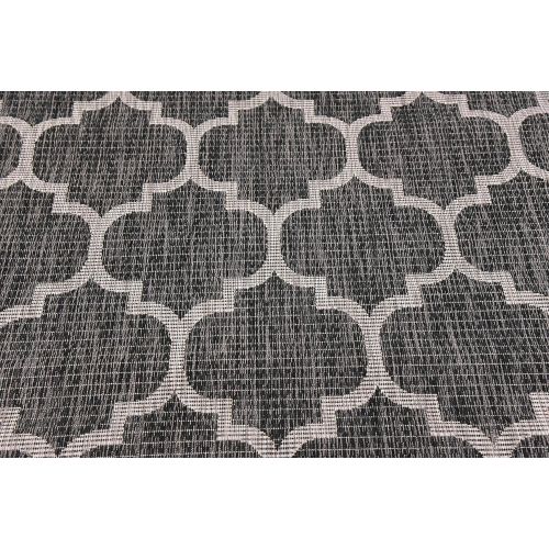  Unique Loom Outdoor Collection Casual Moroccan Lattice Geometric Black Area Rug (5 x 8)