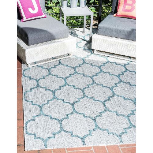  Unique Loom Outdoor Collection Casual Moroccan Lattice Geometric Black Area Rug (5 x 8)