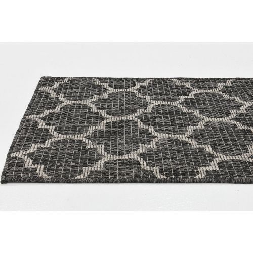  Unique Loom Outdoor Collection Casual Moroccan Lattice Geometric Black Area Rug (5 x 8)