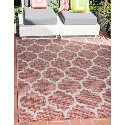  Unique Loom Outdoor Collection Casual Moroccan Lattice Geometric Black Area Rug (5 x 8)