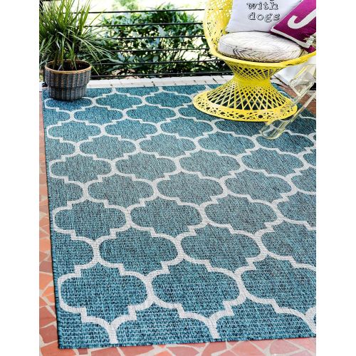  Unique Loom Outdoor Collection Casual Moroccan Lattice Geometric Black Area Rug (5 x 8)