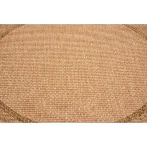  Unique Loom Outdoor Collection Solid Border Casual Indoor and Outdoor Transitional Light Brown Round Rug (6 x 6)