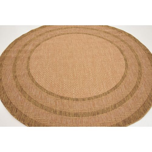  Unique Loom Outdoor Collection Solid Border Casual Indoor and Outdoor Transitional Light Brown Round Rug (6 x 6)