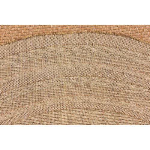  Unique Loom Outdoor Collection Solid Border Casual Indoor and Outdoor Transitional Light Brown Round Rug (6 x 6)