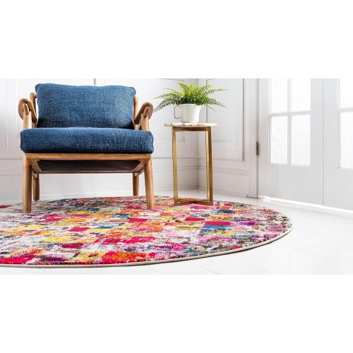  Unique Loom Estrella Collection Colorful Abstract Multi Round Rug (8 x 8)