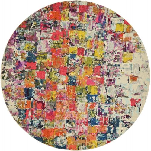  Unique Loom Estrella Collection Colorful Abstract Multi Round Rug (8 x 8)